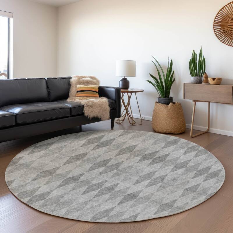 Premium Washable Super Soft Modern Diamonds Mayfield Rug - Gray - 8' x 8' - Round