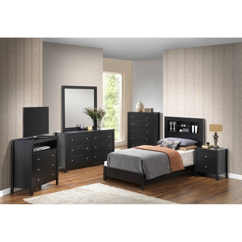 Twin Platform Bed with Storage Shelves - 81" - Black