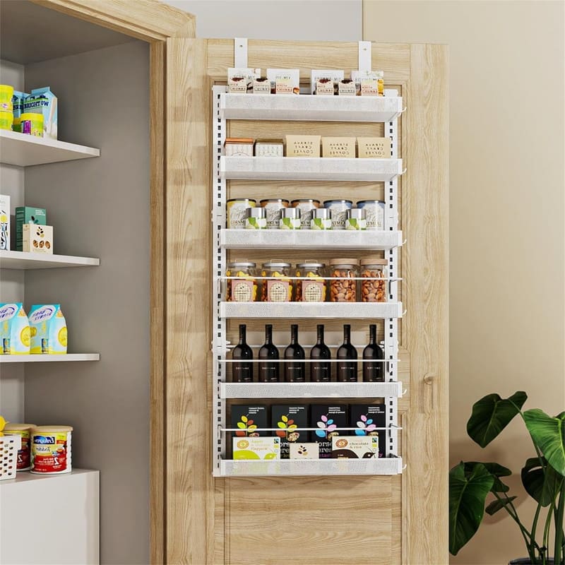 6-Tier pantry over the door organizer - 7.1"D x 17.2"W x 51.2"H - White - 7.1"D x 17.2"W x 51.2"H