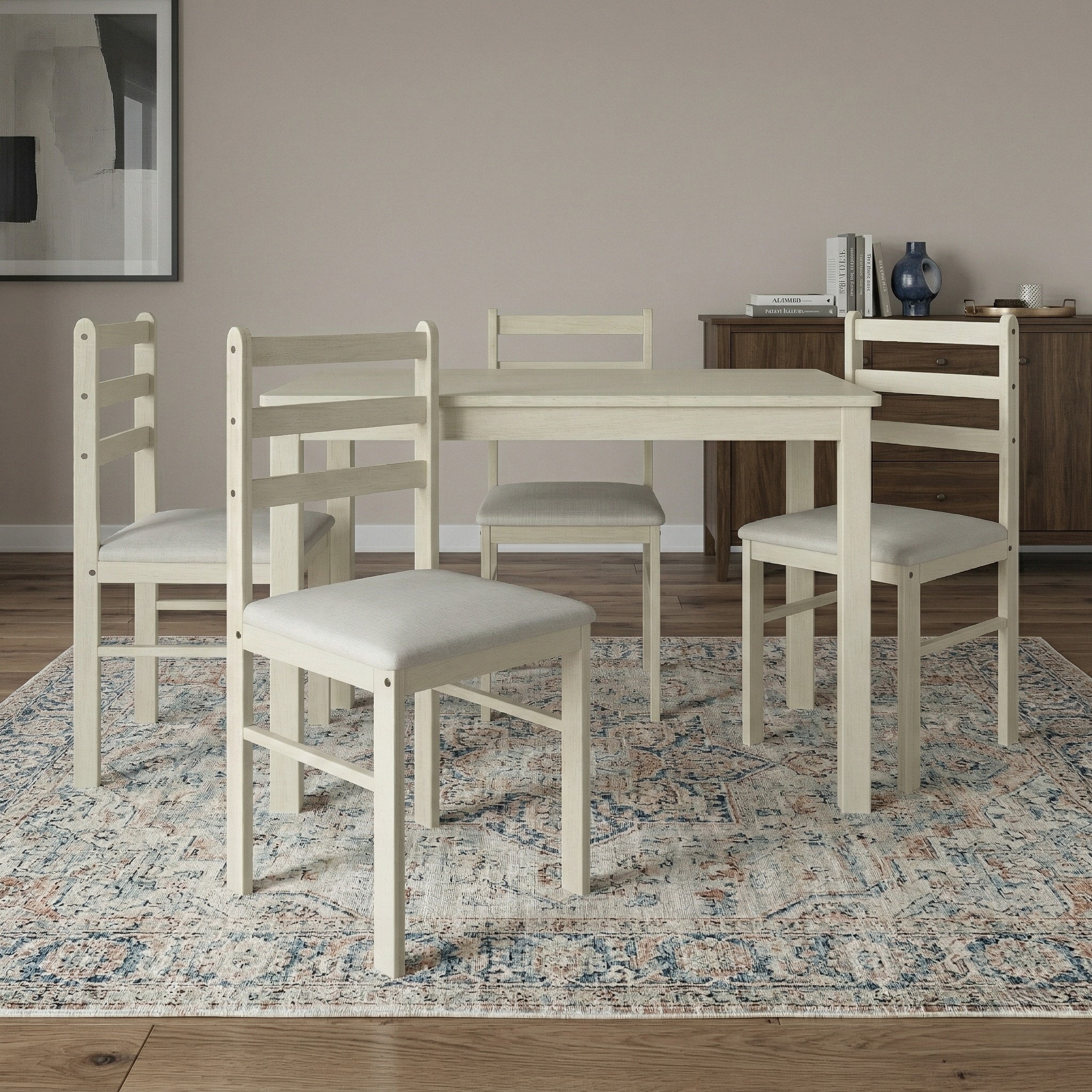 Clayfell Lompoc 5-Piece Dining Table Set, Modern Rectangular Table with 4 Warm Gray Linen Upholstered Chairs, Easy Assembly