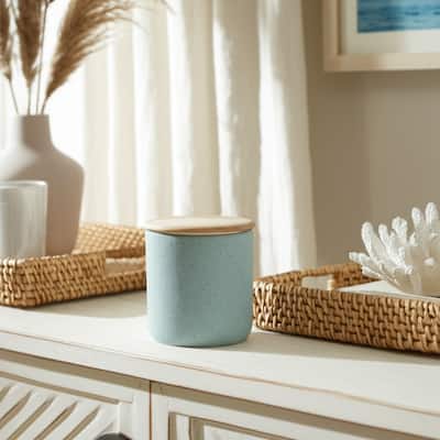 Wood Lid and Textured Pottery Base Decorative Modern Indoor Candle - 4" x 4" x 4"