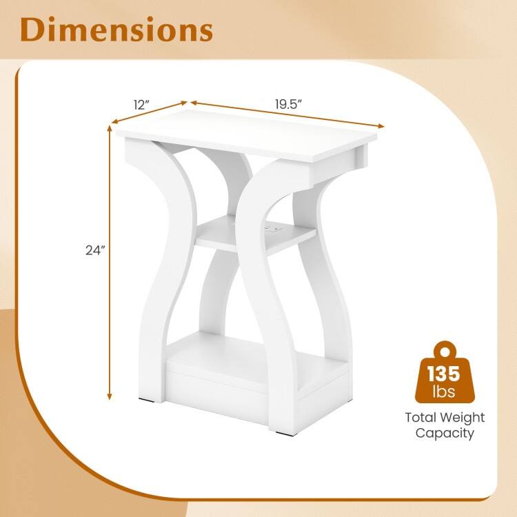 Set of 2 Engineered Wood 3-Tier Side Table with USB and Outlets - 19.5" x 12" x 24"