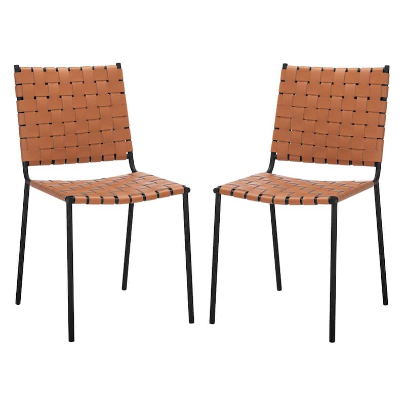 SAFAVIEH Marvel Woven Leather Dining Chair (Set of 2) - 17" W x 20.5" L x 33.8" H - 17"Wx21"Dx34"H