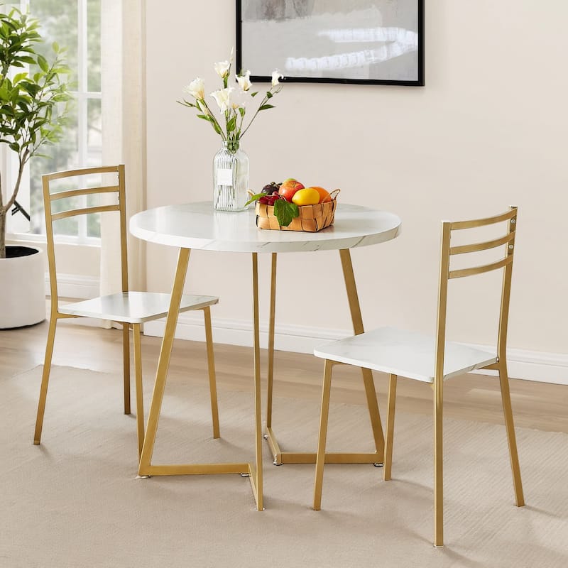 VECELO 3-Pieces Round Dining Sets for Small Spaces Butterfly Leg Table Dining Table Set of 3