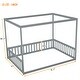 preview thumbnail 3 of 25, Full Size Canopy Frame Floor Bed with Fence and Guardrails, Grey