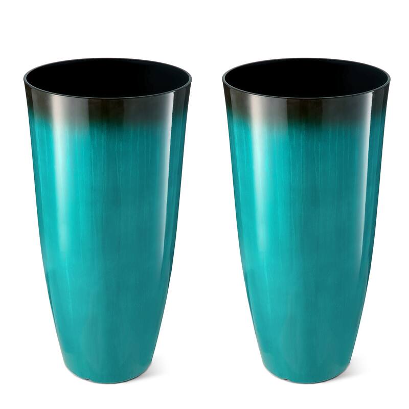 Glitzhome 30"H Set of 2 Oversized Gradient Cobalt Blue/Turquoise/Red Tall Plastic Planter