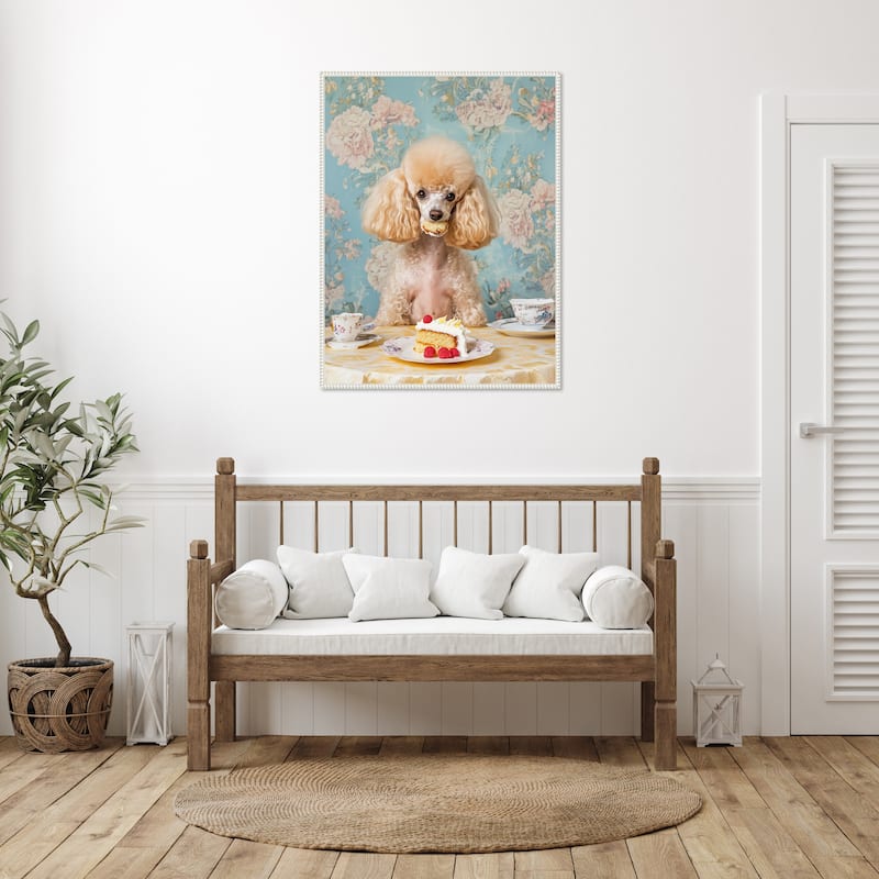 The Cake Loving Poodle by Mowzu Framed Canvas Wall Art