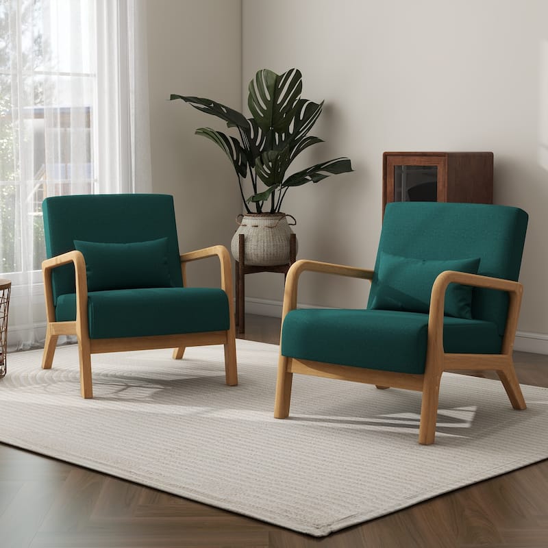 Briston 2 Set Mid Century Modern Wood Accent Chairs with pillow