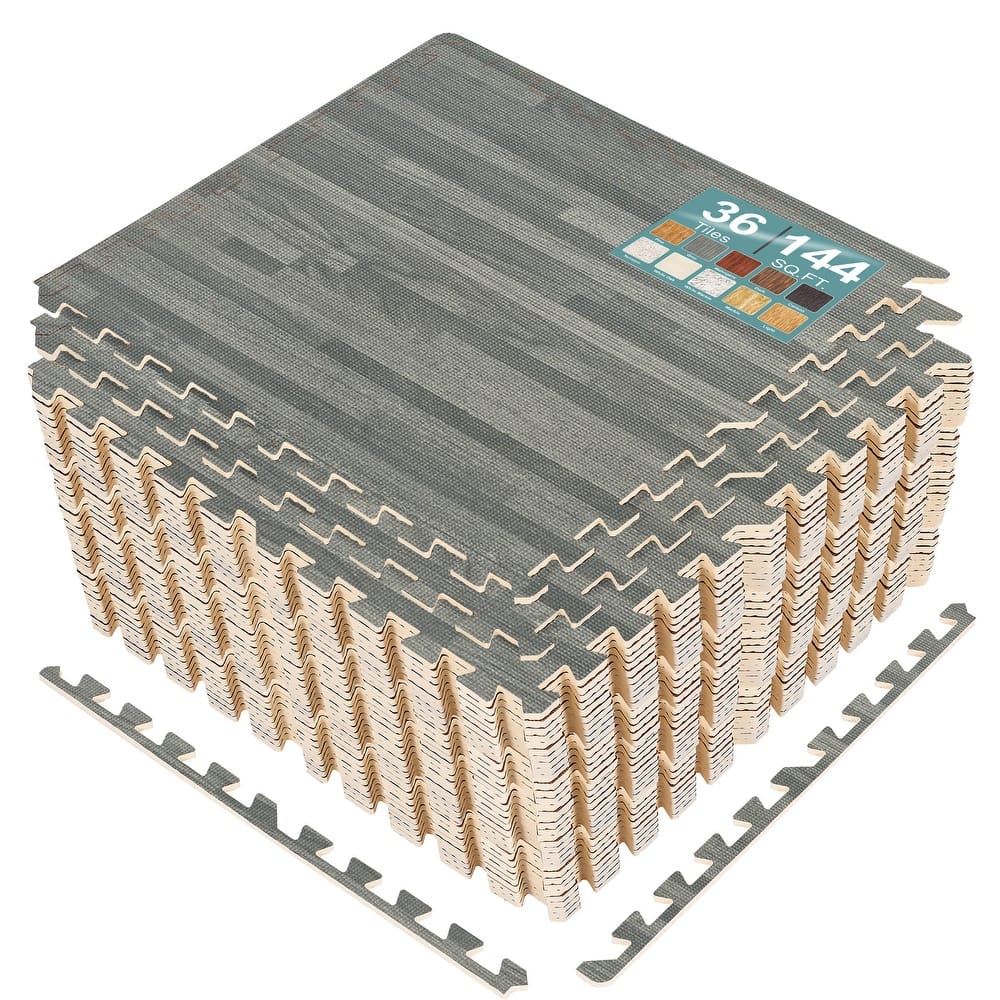Sorbus 144 Sq. Ft. Wood Grain Floor Tiles Foam Mat EVA Interlocking Mats Tile 3/8-Inch Thick Flooring Wood Puzzle Exercise Mats
