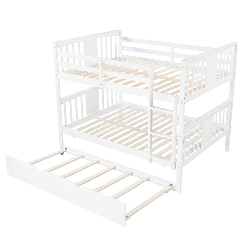 Full over Full Bunk Bed with Twin Size Trundle Bed, Combined or Separated