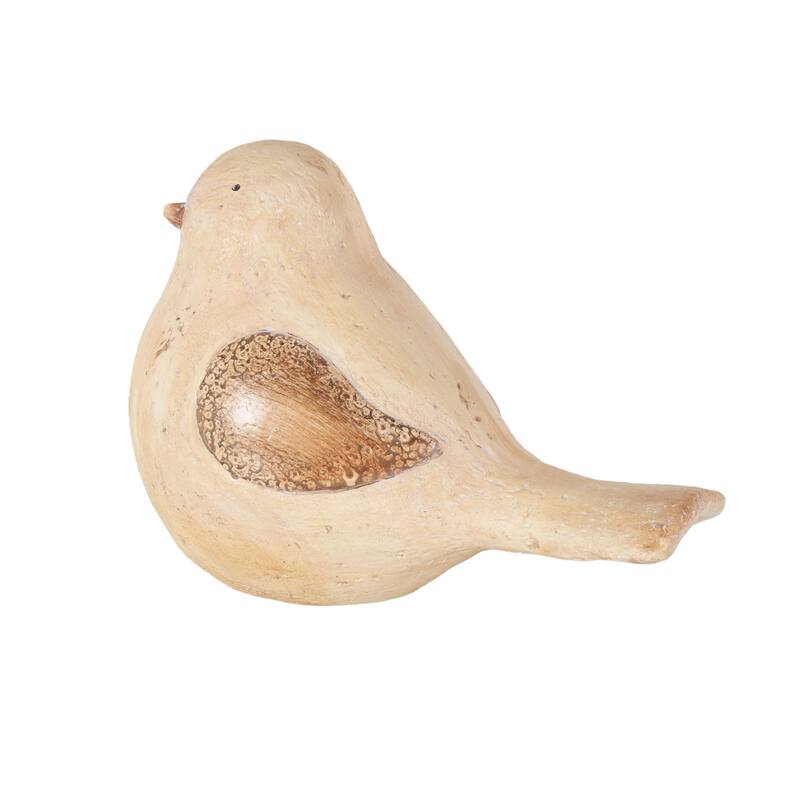Cream Magnesium Oxide Sitting Bird Decorative Garden Sculpture with Brown Accents