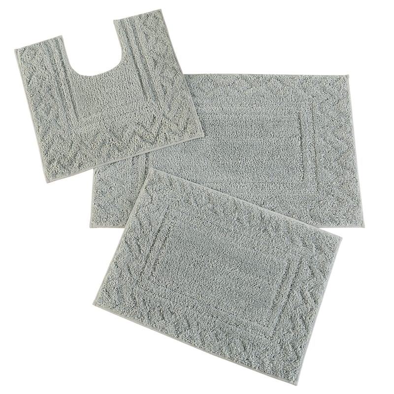 3-Piece Diamond Border Skid-Resistant Bath Rug Set