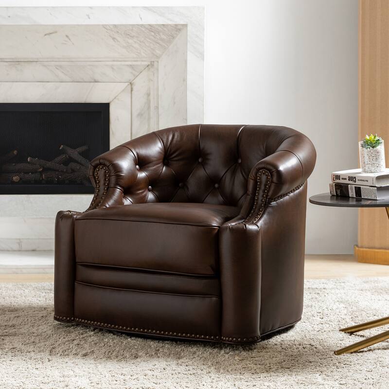 Felipe Traditional Genuine Leather 360° Swivel Chair With Tufted Back with Fully Assembled By HULALA HOME