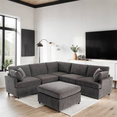 Modern Large Sectional Sofa with Removable Ottomans and Legs