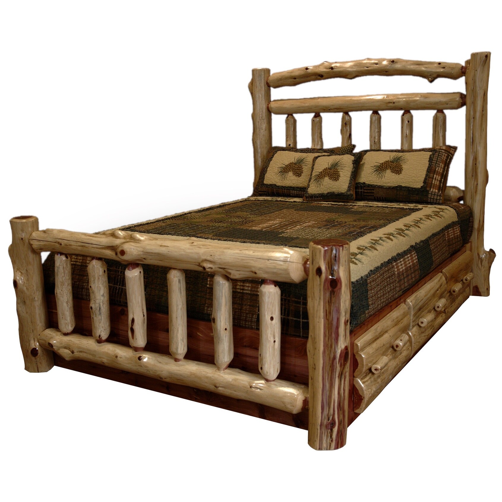 Red Cedar Log Platform Bed with Double Top Rail and Footboard