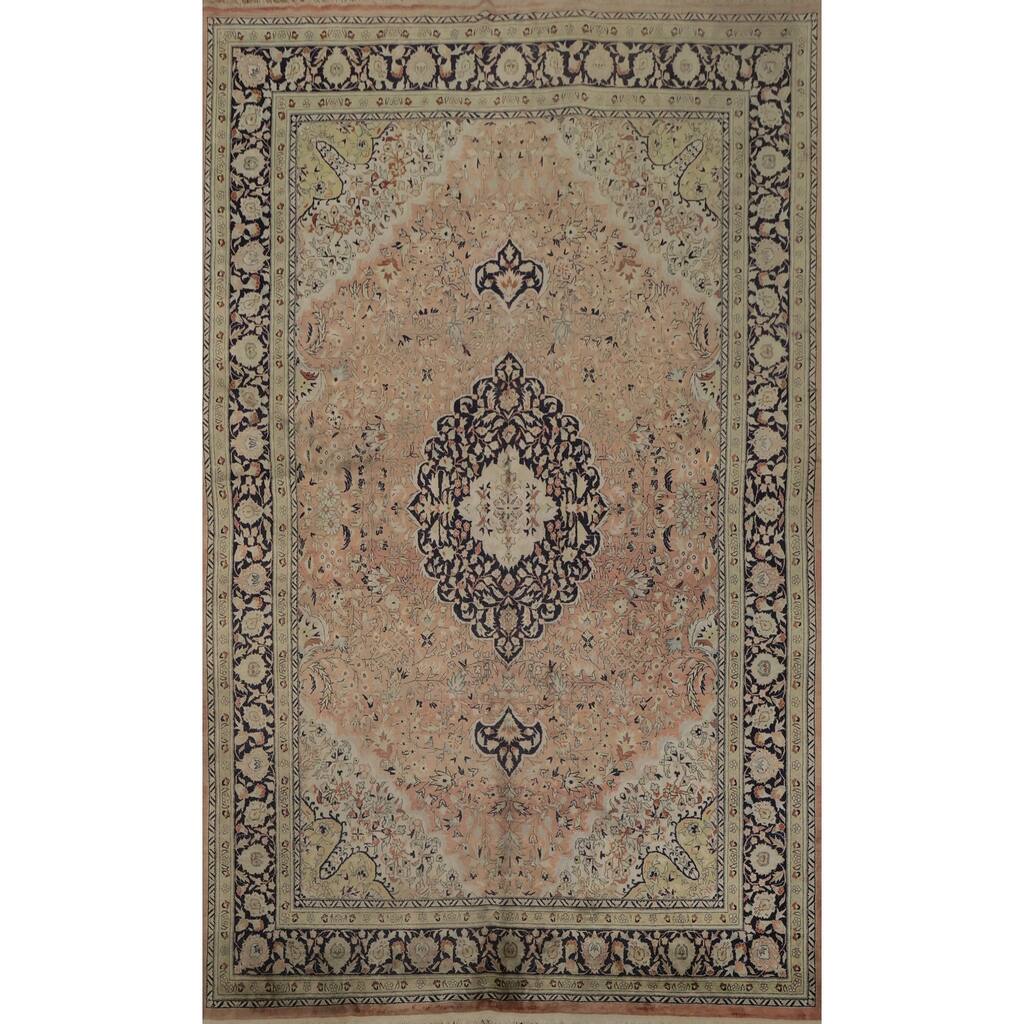 Hand Knotted Oriental Silk Carpet Traditional Floral Peach Kashmir Area Rug - 8' 0'' X 5' 8''