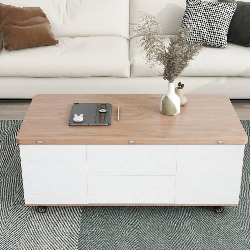 Modern Lift Top Coffee Table with Drawers & Shelves
