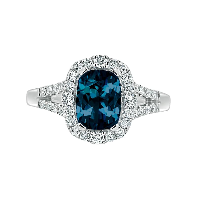 Auriya 1 3/4ct Cushion-cut London Blue Topaz Halo Diamond Engagement Ring 3/8cttw 14k Gold