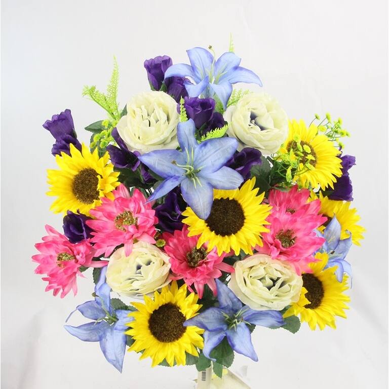 Artificial Spring 36 stem Mixed Flower Bush, Yellow/ Purple/Beauty - ABN1B010-YW-PUR-BT