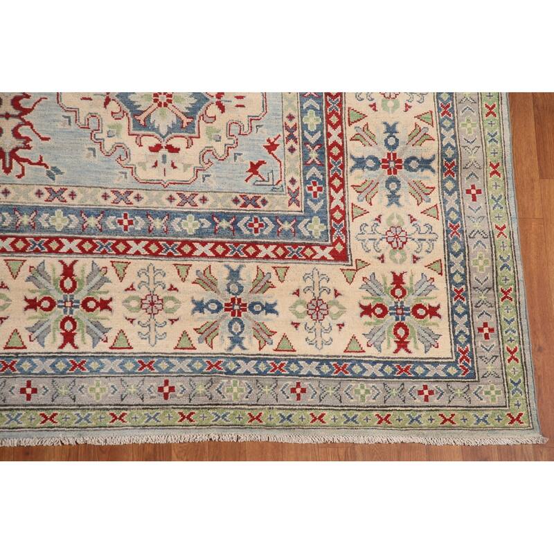 Hand Knotted Oriental 100% Wool Carpet Traditional Geometric Navy Blue & Blues Kazak Area Rug - 16' 3'' X 9' 9''