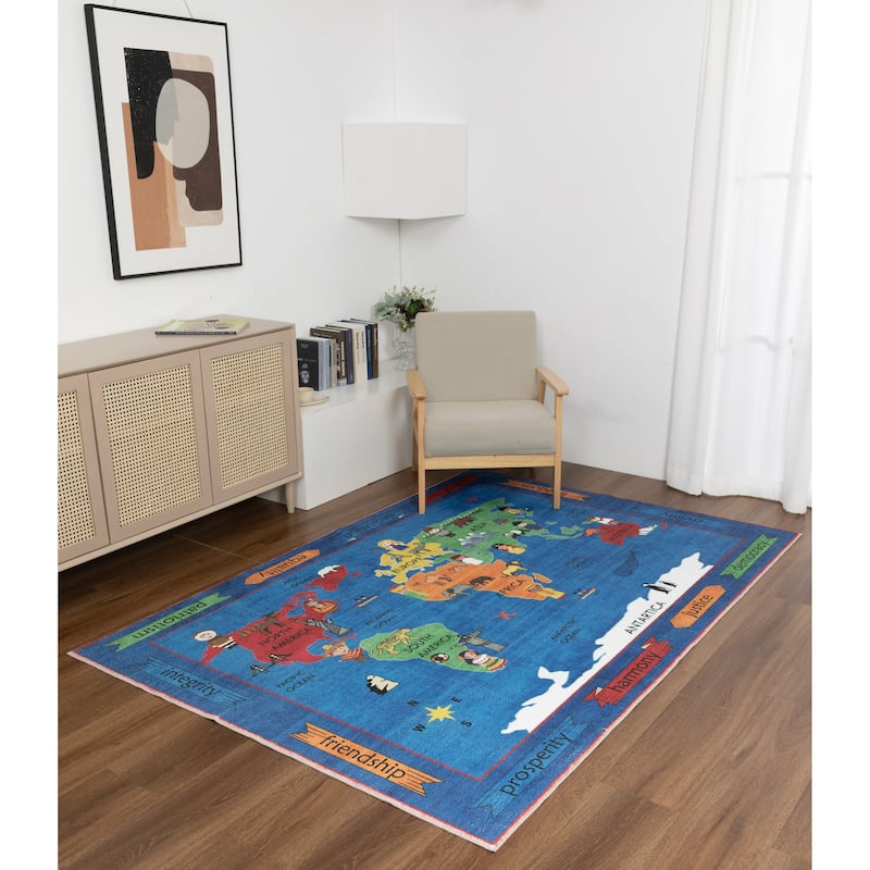 Kids Collection Discover the World Navy Area Rug