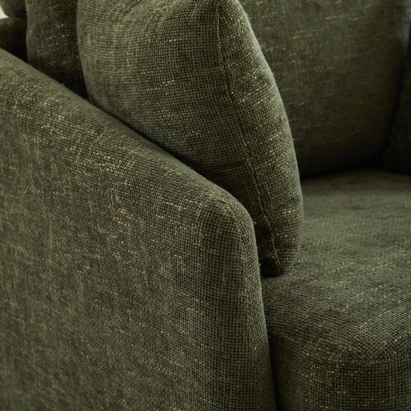 Chenille Upholstered Swivel Accent Chair, Cozy Club Chair with 2 Thorw Pillows, Oversized Lounge Armchair with Metal Base