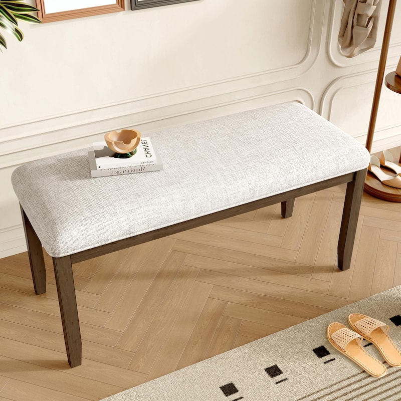 Modern Storage Bench with Solid Wood Leg, Linen Upholstered