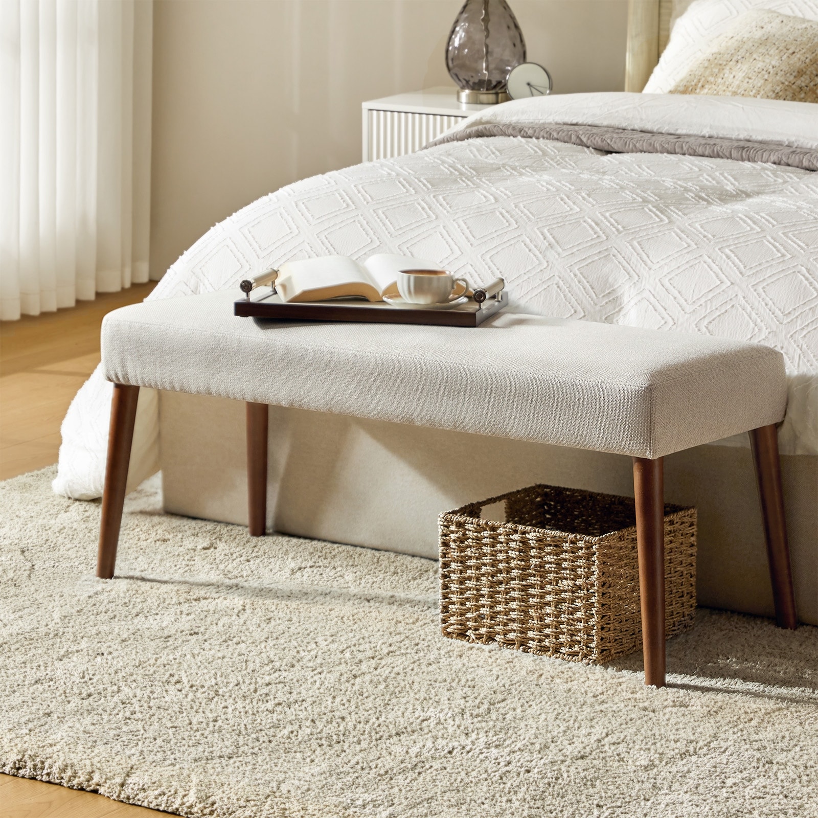 Aigne 44"W Modern Bench with Solid Wood Legs by HULALA HOME