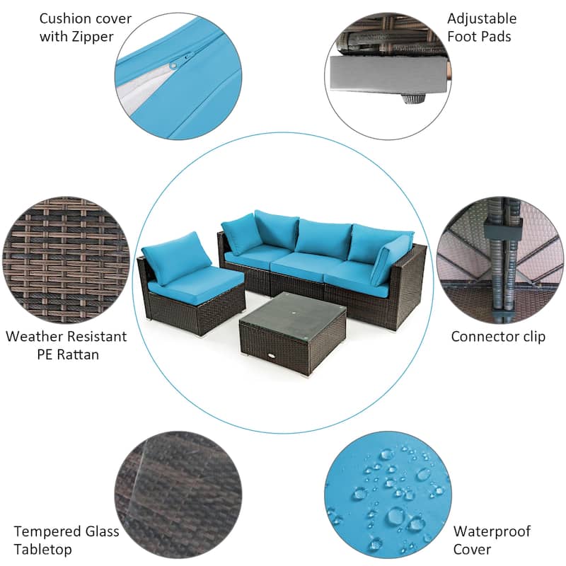5 Pieces Patio Furniture Set Rattan Outdoor Sectional Conversation Set