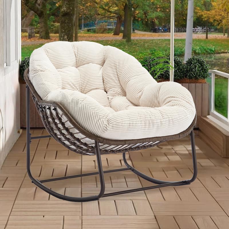 Outdoor Rattan Rocker Recliner Chair With Polyester Padded Cushion