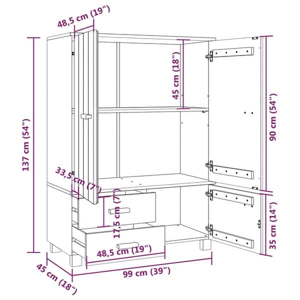 vidaXL Wardrobe HAMAR White 39"x17.7"x53.9" Solid Wood Pine - 39" x 17.7" x 53.9"