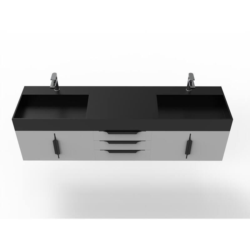 Amazon 72" Wall Mounted Bathroom Vanity Set w/ Black Top