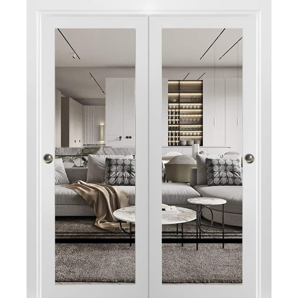Bypass Doors 36 x 80 Lucia 2666 White Silk Clear Glass Sturdy Rails