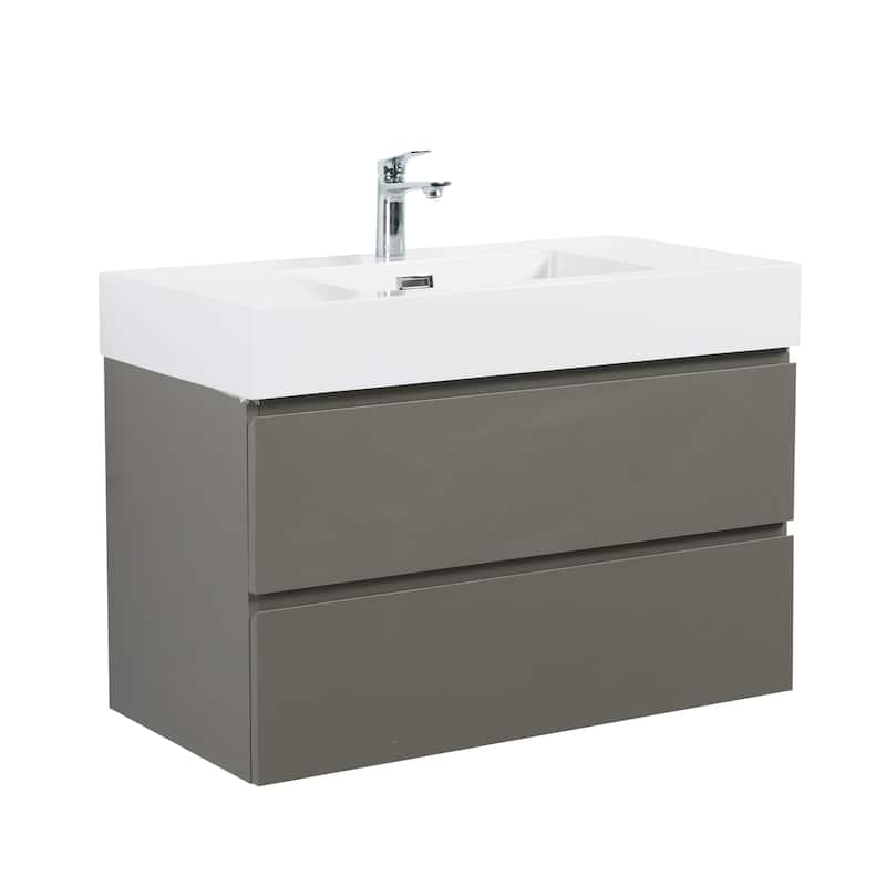 GDFStudio - Naomi Modern Floating Bathroom Vanity with Silent Drawers and Pre-Assembled One-Piece Sink