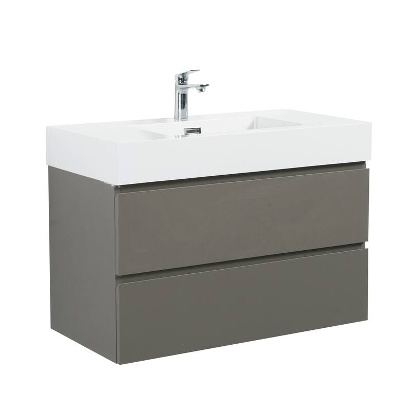 Modern Large Storage Wall Mounted Bathroom Vanity with Sink Basin without Drain and Faucet