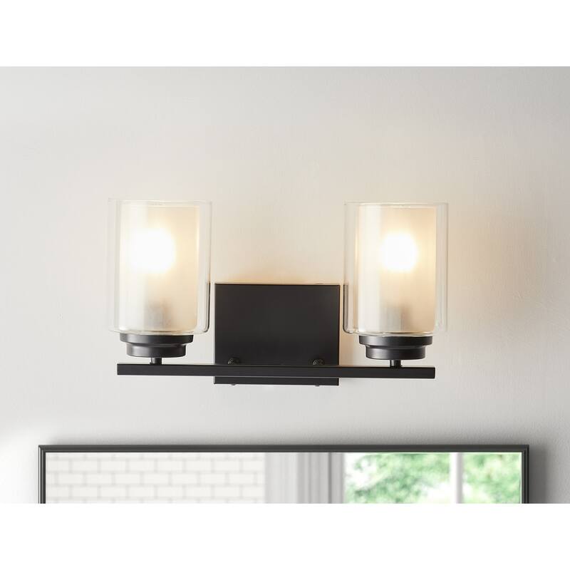 Modern 2-Light Bathroom Vanity Lighting Fixture with Cylinder Clear Glass