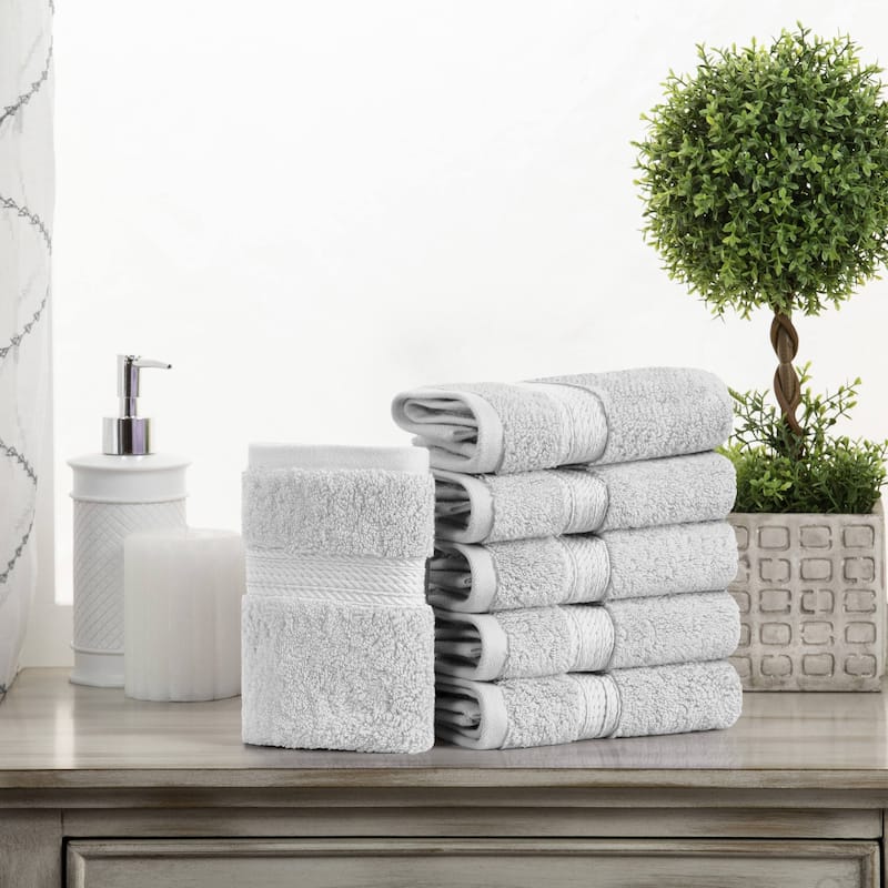 Superior Egyptian Cotton Pile Heavyweight Face Towel Set of 6 - Silver