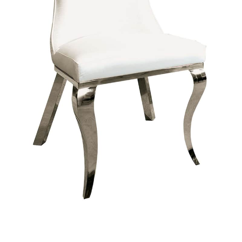 Bedy Dining Side Chair Set of 2, Textured White Velvet, Silver Saber Legs