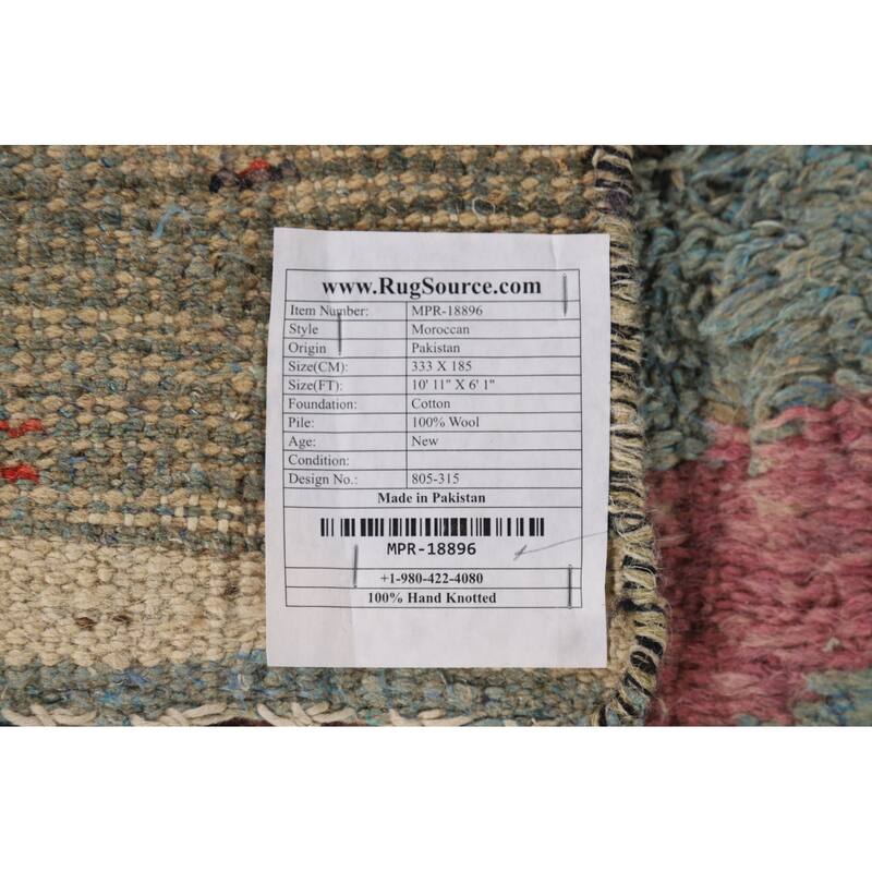 Moroccan Oriental Area Rug Hand-Knotted Wool Carpet - 6'1" x 10'11"