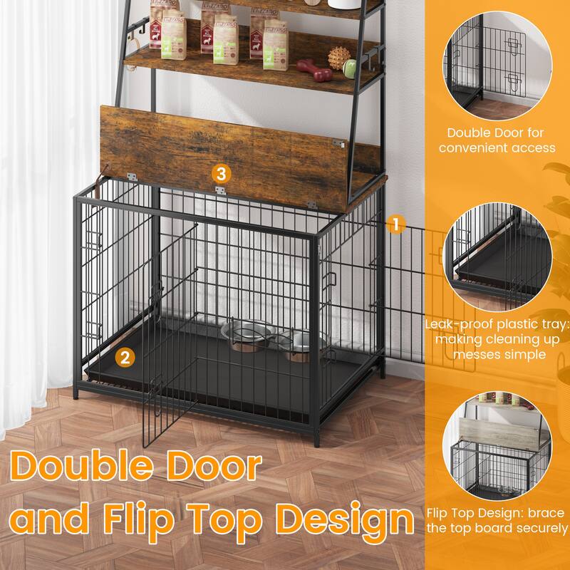 Dog Crate Furniture with Storage Shelves Removable Tray