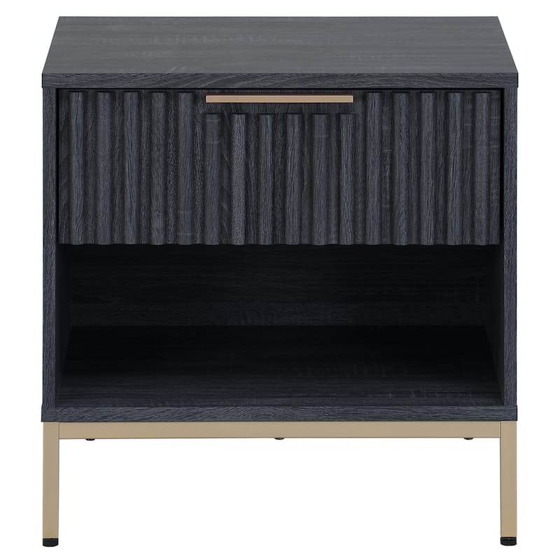 SAFAVIEH Home Lylia 1-Drawer Nightstand - Distressed Black/Gold