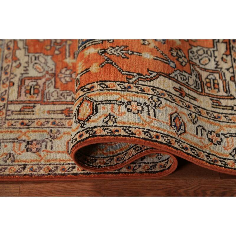 Vegetable Dye Medallion Heriz Serapi Oriental Rug Handmade Wool Carpet - 3'1"x 4'6"