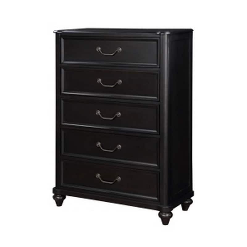 Vix 51 Inch Tall Dresser Chest, 5 Drawers, Pewter Drop Handles, Black