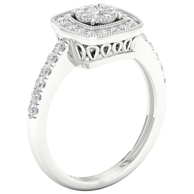 1/2ct TDW Diamond Cluster Halo Engagement Ring in 10k Gold for Women