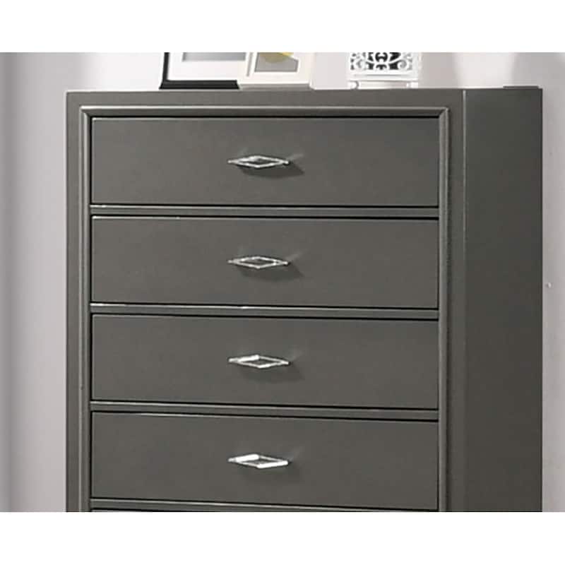 Contemporary 5-Drawer Chest with Acrylic Handles & Bracket Feet, Metallic Grey