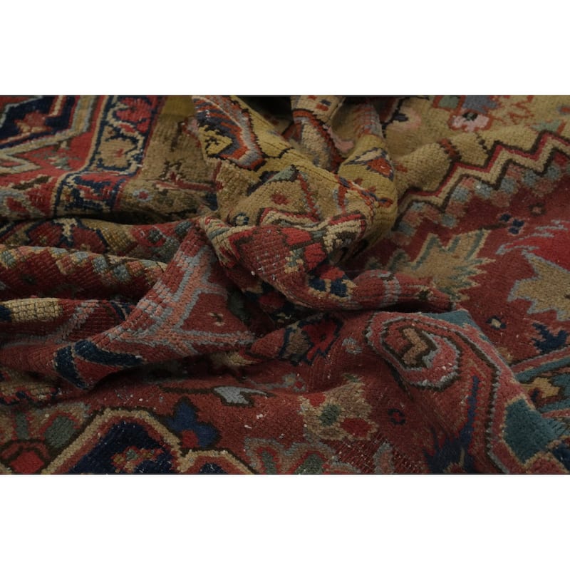 Hand Knotted Oriental 100% Wool Carpet Traditional Medallion Oranges & Rust Heriz (serapi) Area Rug - 10' 7'' X 8' 9''