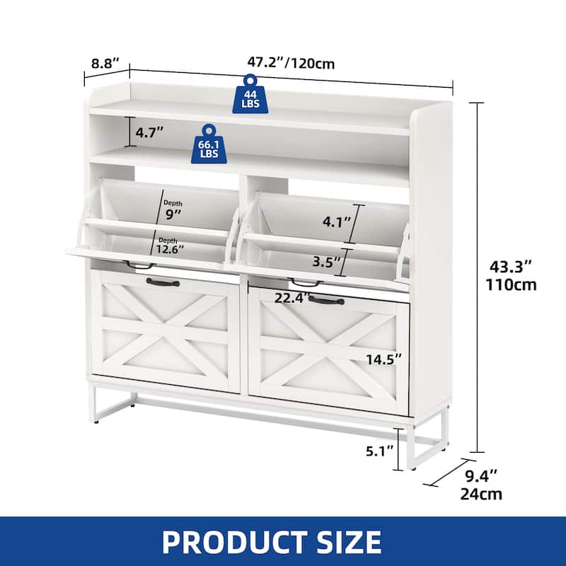 Moasis 24 Pairs Farmhouse Shoe Storage Cabinet 4 Flip Drawers Shoe Organizer