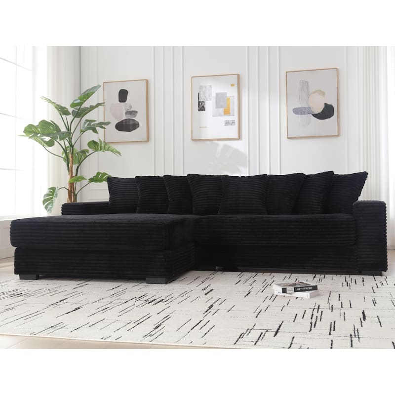L Shaped Modular Sectional Sofa with Chaise, Oversized Corduroy Upholstered Sleeper Sofa, Floor Corner Sofa with Throw Pillows