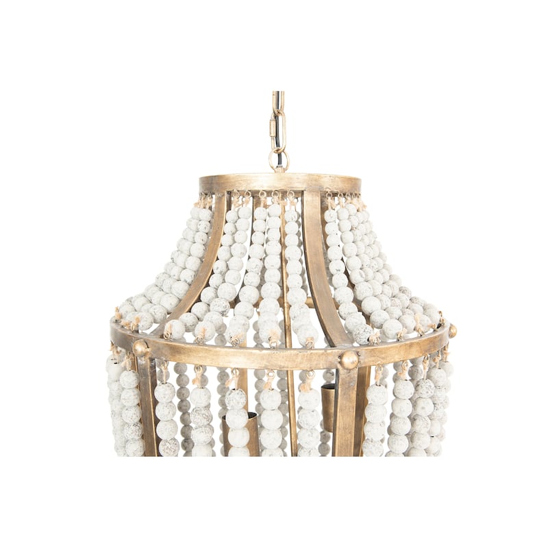 Metal and Draped Wood Bead Chandelier