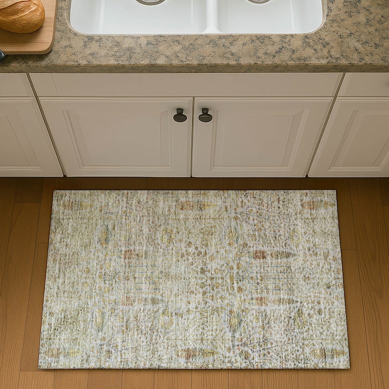 Premium Washable Super Soft Global Ravey Mayfield Rug - Linen - 1'8" x 2'6"